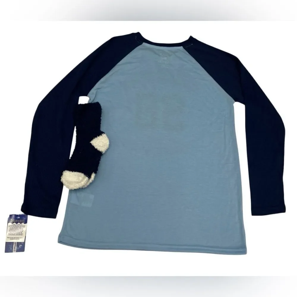 NWT Olivia & Max Girls Blue Pajama Top with Socks “Dream Team” - Size 8/10